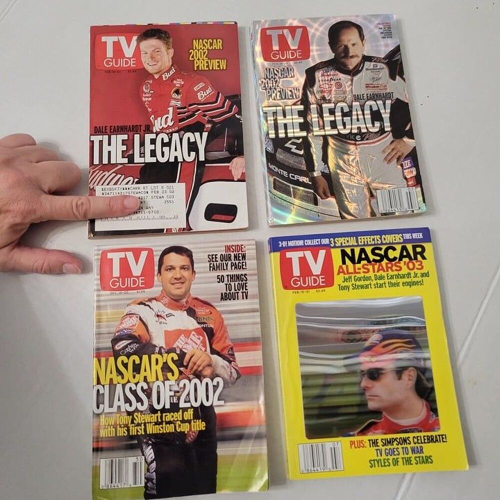 NASCAR TV Guide Lot of 4 Dale Earnhardt & Jr Tony Stewart Jeff Gordon